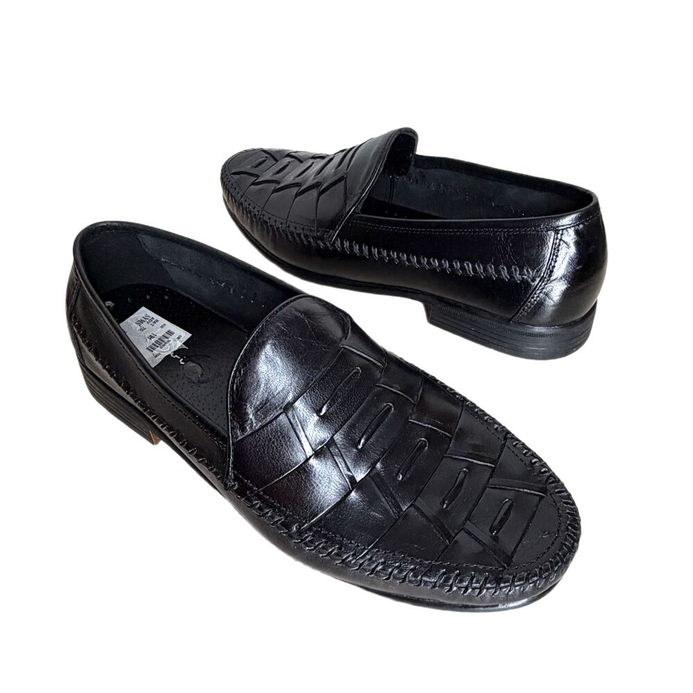French Shriner NEW Shoes Mens 11 M Black Leather Loafers Woven Vamps Handcrafted